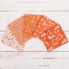 Threadart Exclusive 5 Fat Quarter Bundle Set - Orange 100% Cotton Fabric