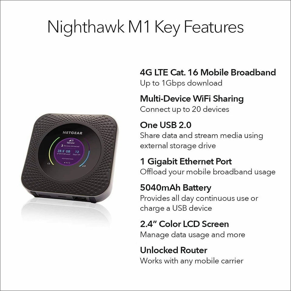 Мобильная точка доступа Netgear Nighthawk M1 4G LTE AT&T / GSM 🔓 разблокирована MR1100 MiFi - Изображение 4 из 4