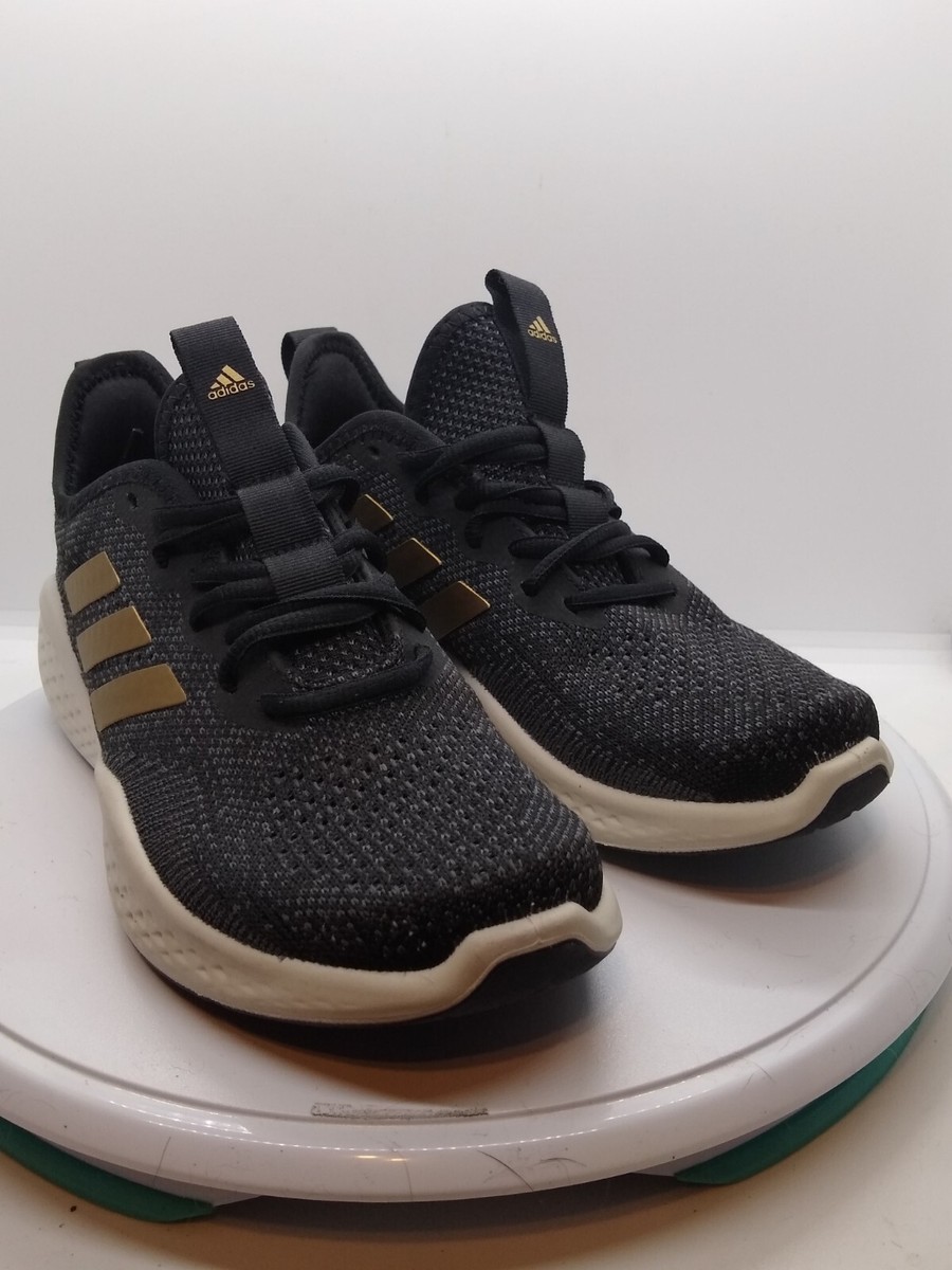 Adidas Bounce ~ Sneakers Women Sz 5.5 Black Gold Fluidflow Running Athletic  Shoe