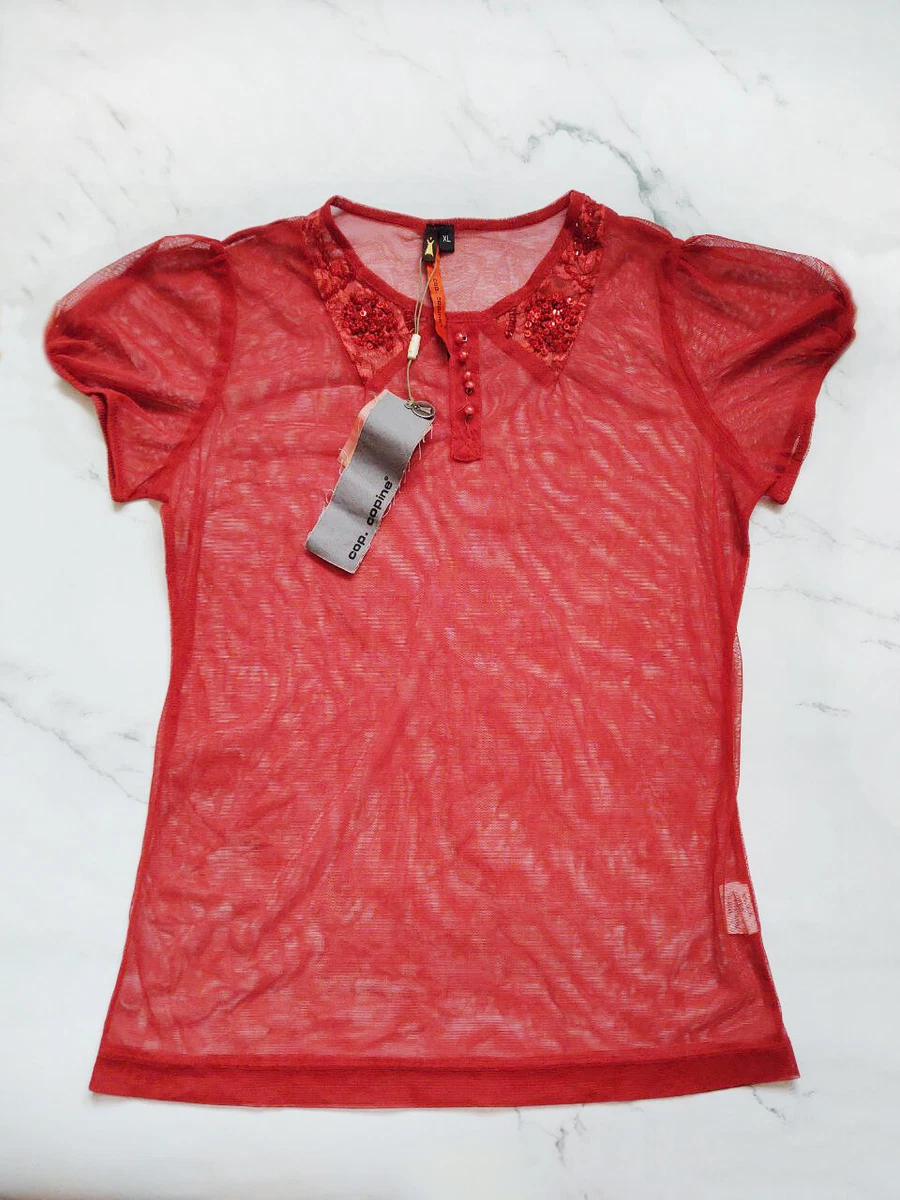 y2k Cop Copine mesh tank top puffy sleeve Sz S M Red t shirt NEW