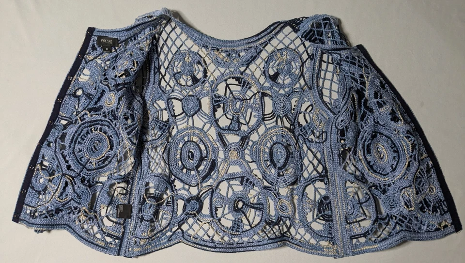 Cárdigan Per Se By Carlisle Crochet Algodón Encaje Azul Botón a Presión - Mujer Mediano Foto 3 de 4