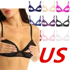 Women's Sexy Lace Floral Open Tip Bra Push Up Lingerie Bralette Top Nightwear