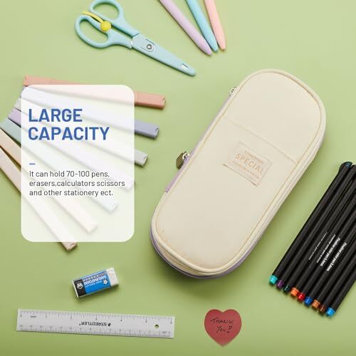 Large Capacity Pencil Case Pouch with Zipper, Portable Aesthetic Cute Purple - Picture 2 of 6