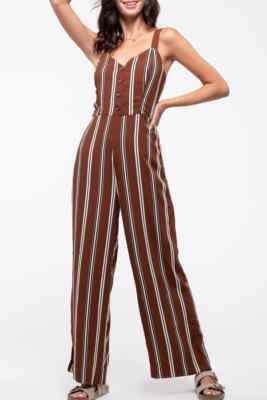Blu Pepper Size: SMALL Striped Button Jumpsuit Pants Color: Brown