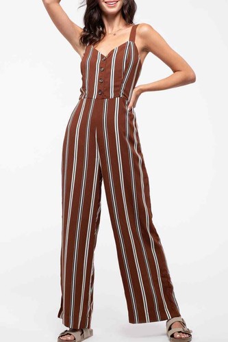 Blu Pepper Größe: SMALL gestreifter Jumpsuit mit Knöpfen Farbe: braun