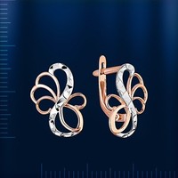 Russische Rose Rotgold 585 Kleine Ornament Ohrringe Bicolor Rose Gold Earrings