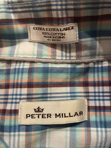 Peter Millar Men’s 2XL XXL Blue Plaid Button Down Long Sleeve Shirt - Picture 5 of 5