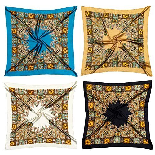 4PCS Head Scarf for Women 35” Head Scarves Silk Like Black, Camel, Beige, Blue - Bild 2 von 6