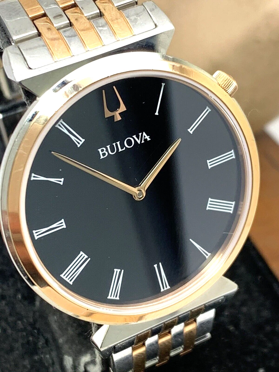 Bulova Mens Watch 98A234 Regatta Quartz Black Dial 38mm Two Tone