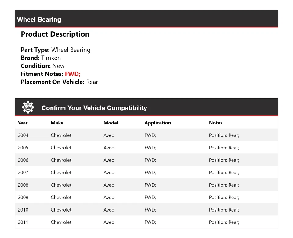 Cojinete de rueda trasero Timken 2005 2006 2007 2008 para Chevrolet Aveo 2004-2011 tracción delantera Foto 2 de 4