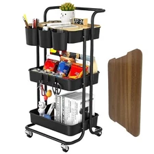 3 Tier Rolling Cart Rolling Cart With Table Top Utility Rolling Storage Cart Wit