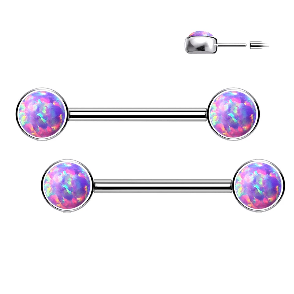 Juego de barras para pezones con bisel de ópalo tapas grado implante titanio 14G Foto 4 de 4