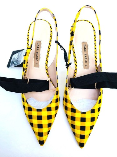 ZARA SLINGBACK SHOES WITH TIED BOW YELLOW 4UK/37EU/6.5USA REF.2234/301 BLOGGERS - Picture 4 of 5