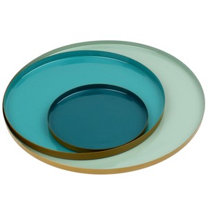 3x Tablett Deko Teller Set 29 Cm Rund Gold Blau Turkis Metall Kerzen 3er Tisch Ebay