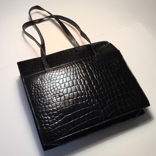 New Talbots Black Alligator Pattern Leather Tote Nwot