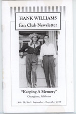 Hank Williams Fan Club Newsletter Sept-Dec 2020 Vol. 28 No. 3 Georgiana Alabama