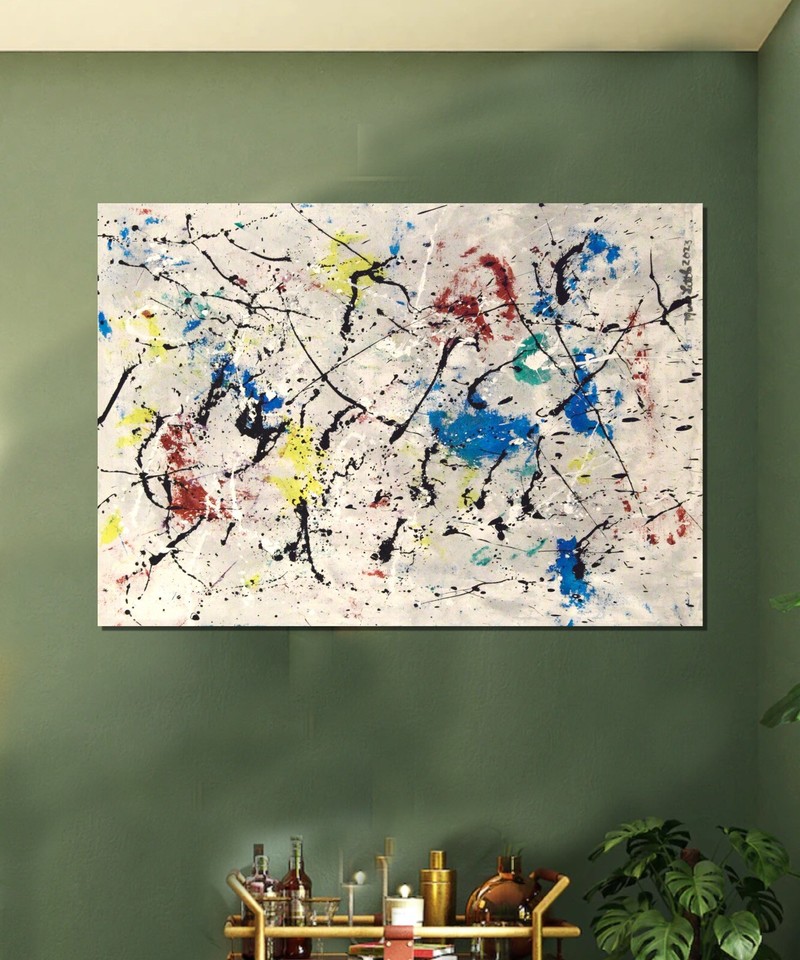 64”X44” Jackson Pollock style canvas painting Acrylic,Abstract, Modern