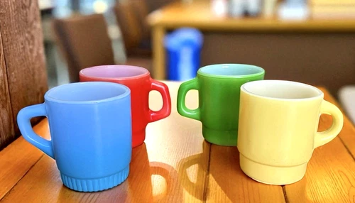 Vintage Fire King Anchor Hocking Ribbed Base Stacking Mugs Set of 4