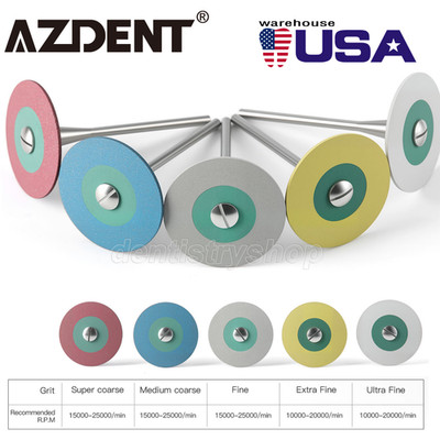 AZDENT Dental Rubber Diamond Polisher Wheel Disc For Porcelain/Zirconia 5 Sizes