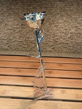 Silver Tone Long Stem Decorative Rose With Stand 