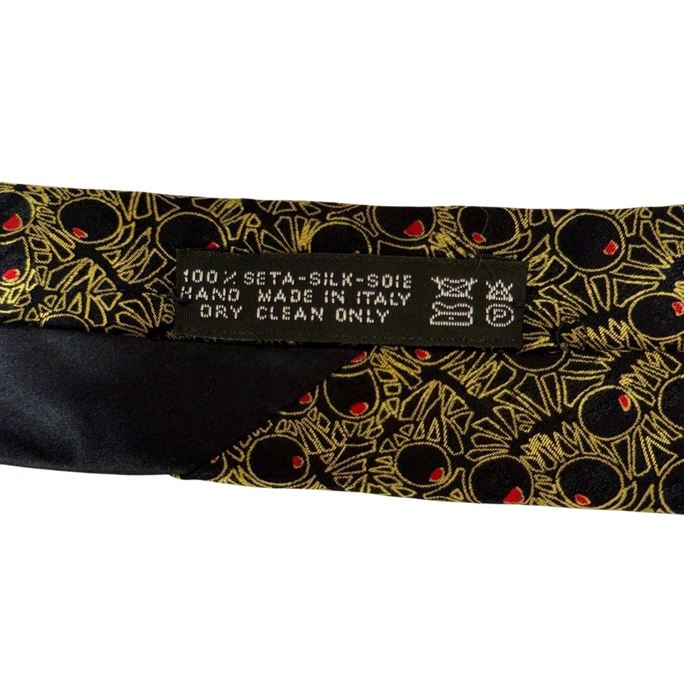 Vtg Gold Black Men's ABSTRACT Italian Silk Necktie ATOMIC BOMB CANNON BALL Tie - Image 3 of 3
