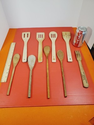 Lot of 9 Wood Kitchen Utensils - Mix of Vintage (5) and Modern (4)