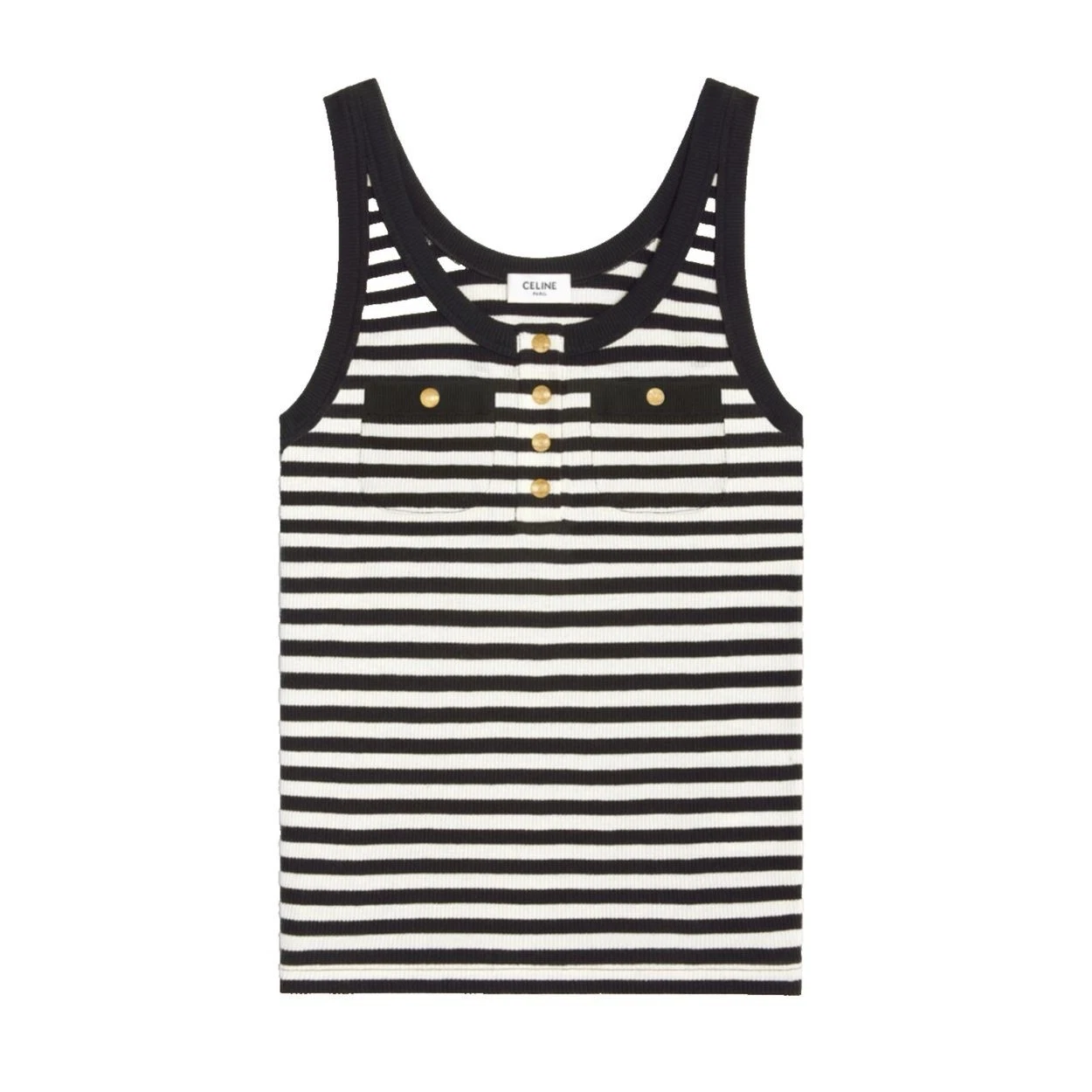 Celine — Celine Mariniere White Black Striped Ribbed Cotton Jersey Knit Tank Top Shirt S