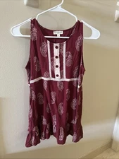 Tucker & Tate girls dark red paisley print button babydoll tunic tank top 16