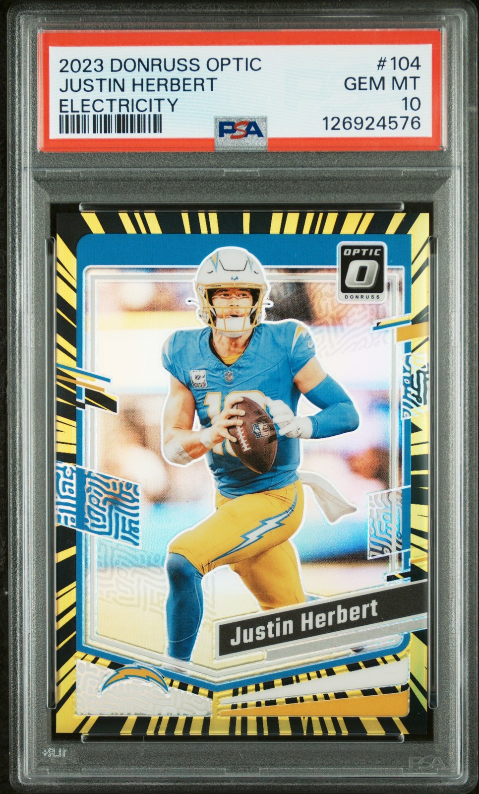 2023 PANINI DONRUSS OPTIC ELECTRICITY #104 JUSTIN HERBERT 53/69 PSA 10