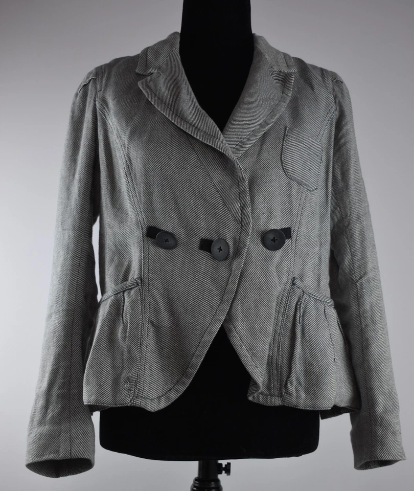 Chaqueta Blazer Sonia Rykiel Talla 42 Gris Blanco Bolsillos Asimétricos Correa Trasera Foto 3 de 4