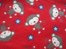 Little Monkey JoAnn Flannel Fabric w/ Blue Stars on Red Background By the Yard