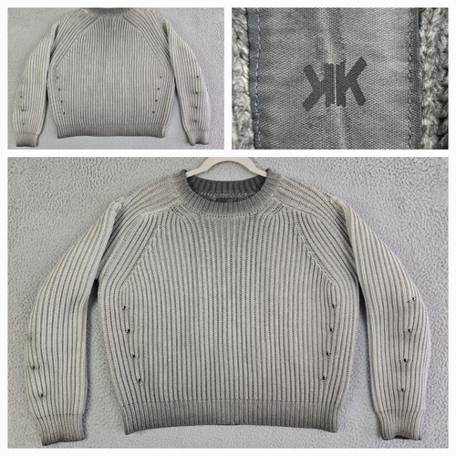 K-Two Studios Thick Cotton Fisherman Knit Cropped Sweater Gray Ombré Size Medium