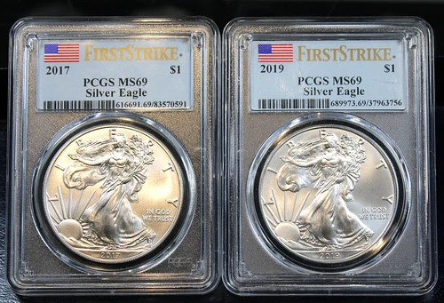 Pair of 2017 & 2019 American Silver Eagles - PCGS Graded MS69 1st Strike !!