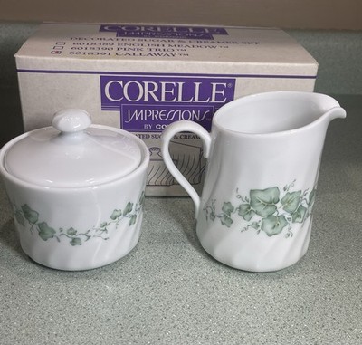 CORELLE Coordinates Callaway Ivy Leaf in Box cream sugar set Vintage Corning