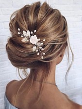 Flower Bride Wedding Hair Comb Pearl Bridal Hair Pieces Leaf Hair Accessories...