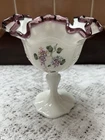 6” Fenton Signed Amethyst Trimmed Crest Violet Compote