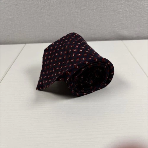 Vintage Brooks Brothers Makers Silk Tie Navy Red Foulard Printed in England Ivy - product listing photo