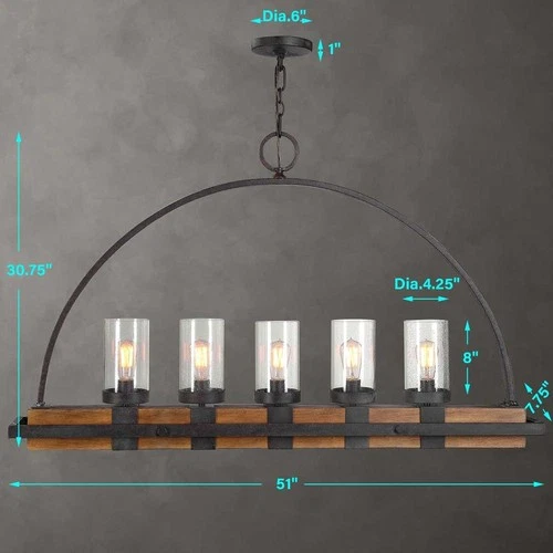 URBAN RESTORATION DECOR LARGE 51" AGED METAL & WOOD CHANDELIER LIGHT 21328 - Picture 6 of 6