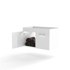 32-Inch White Gloss Wall-Mounted Bathroom Vanity with Double Doors, Wall Mount