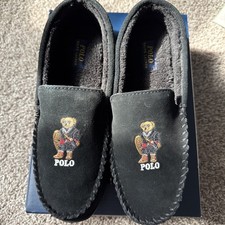 Polo Ralph Lauren Men's Moccasin Slipper Black Holiday Bear Size: 9 RL4146001 N