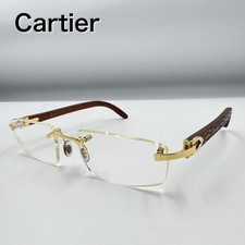 Cartier Rimless Glasses Wood Temple C Rim Model Used No Corrective