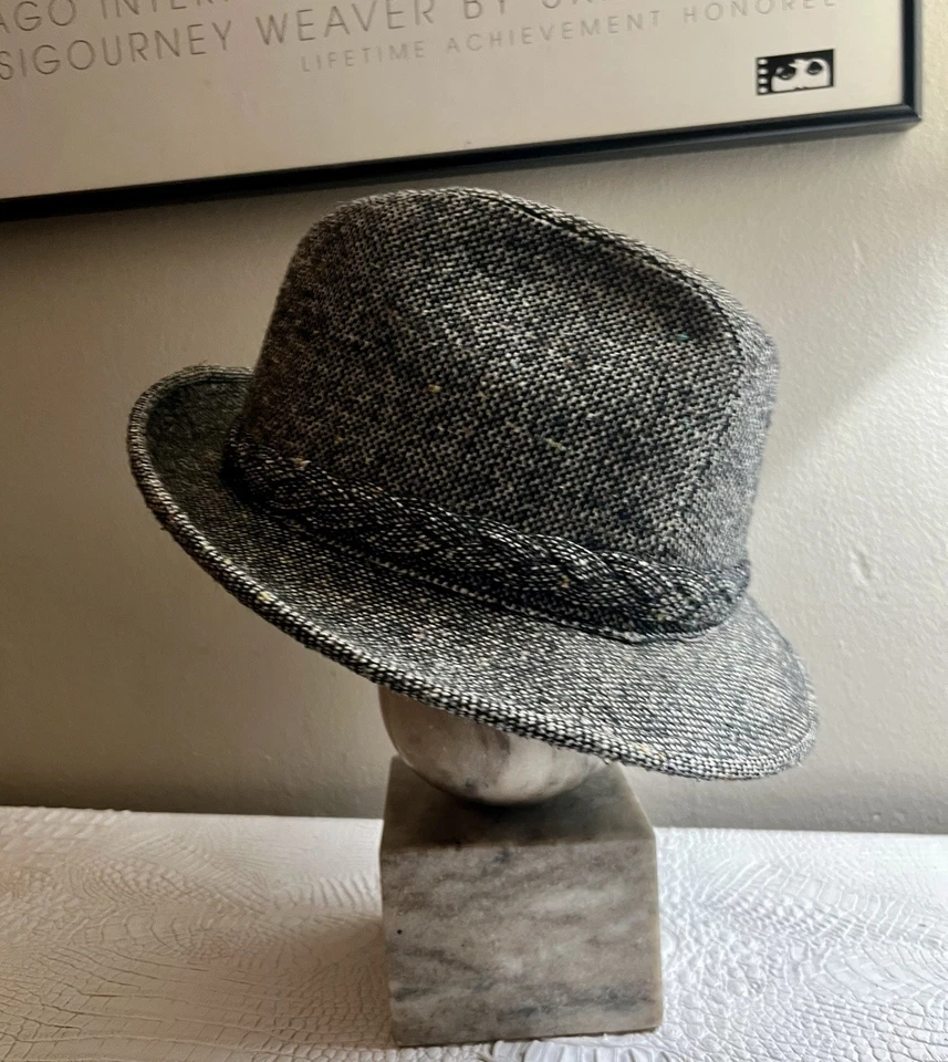 Vintage 1960s Artel Wool Fedora Hat Gray Plaid Tweed Braided Band - Image 2 of 4