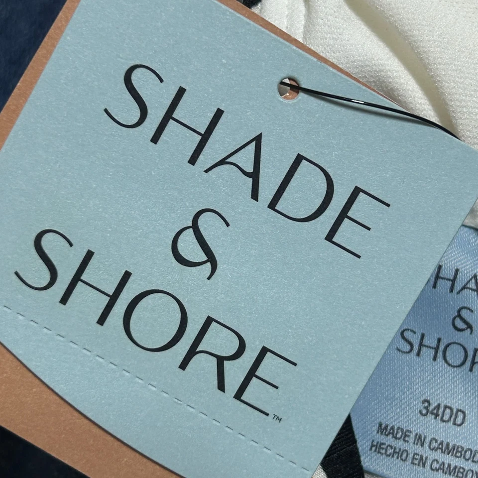 Top de bikini Shade & Shore para mujer 34DD negro a rayas con aros almohadillas extraíbles Foto 4 de 4