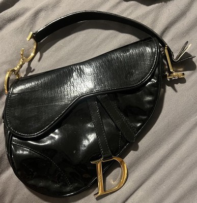 DIOR Saddle Black Patent Leather Shoulder Bag As Is