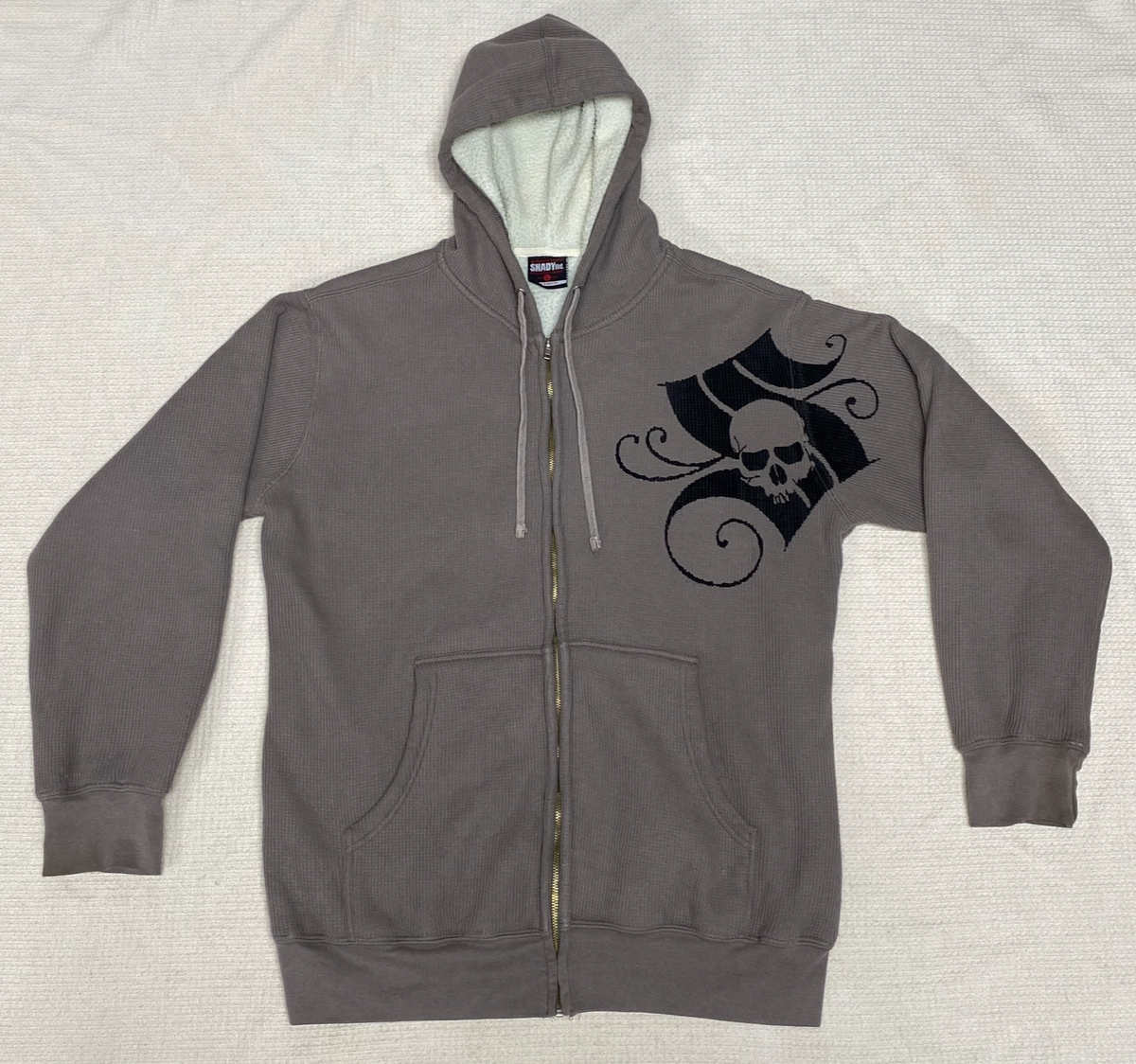 Vintage Y2K Shady Ltd Sherpa Lined Thermal Zip Up Hoodie Gray