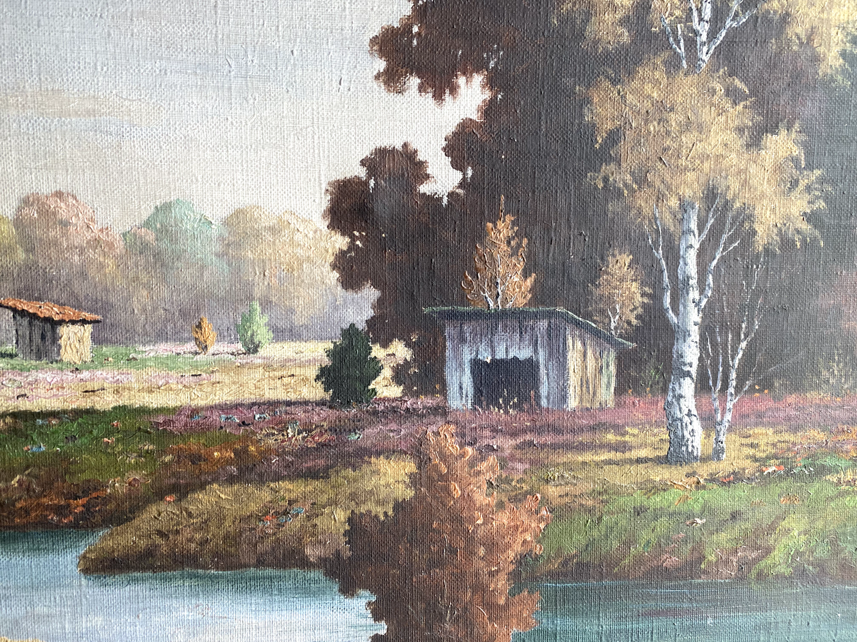 Peinture à L'huile Ancienne K. Maier Munich — Paysage D'automne, Dachauer Moor, Début 20e Siècle