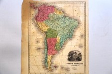 1838 ANTIQUE SMILEY'S ATLAS MAP-SOUTH AMERICA-HAND COLORED