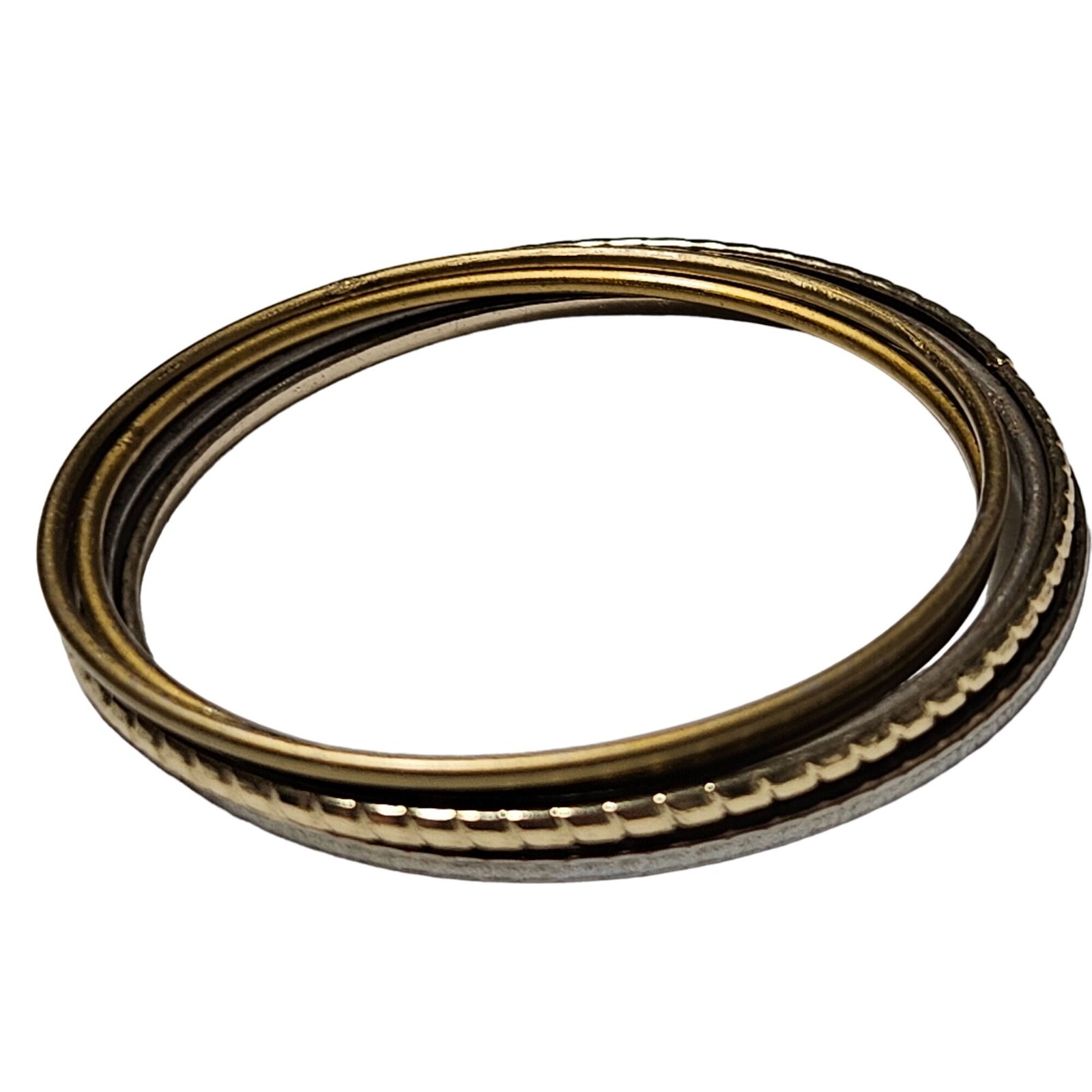 Retro Mixed Metal Stackable Bangle Bracelets Text… - image 1