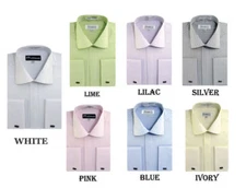 Men's Classic Cotton Blend Striped Dress Shirt #30 Jacquard French Cuff