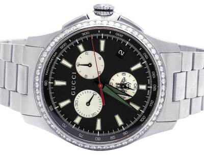 Mens Gucci G-Timeless Stainless Steel Chrono 44MM Diamond Watch